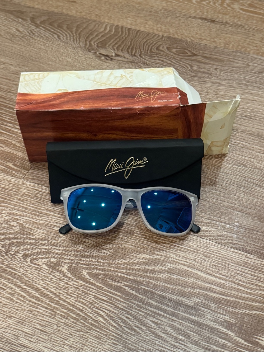 Maui Jim Frosted Frame Sunglasses with Blue Mirrored Lenses